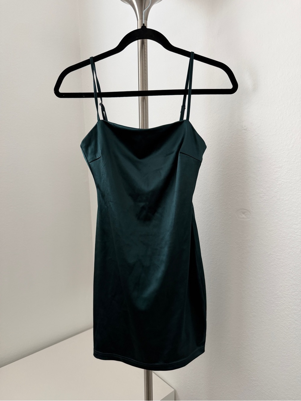 All in Favor Satin Slip Dress in Teal Green